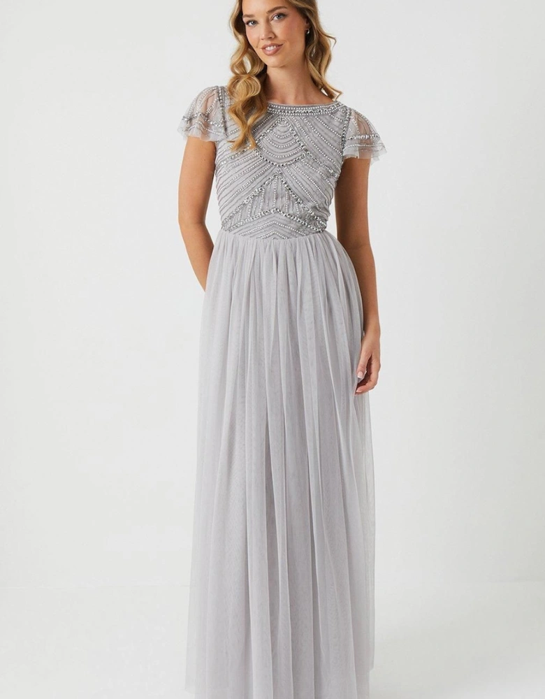 Embellished Short Sleeve Maxi Bridesmaid Dress