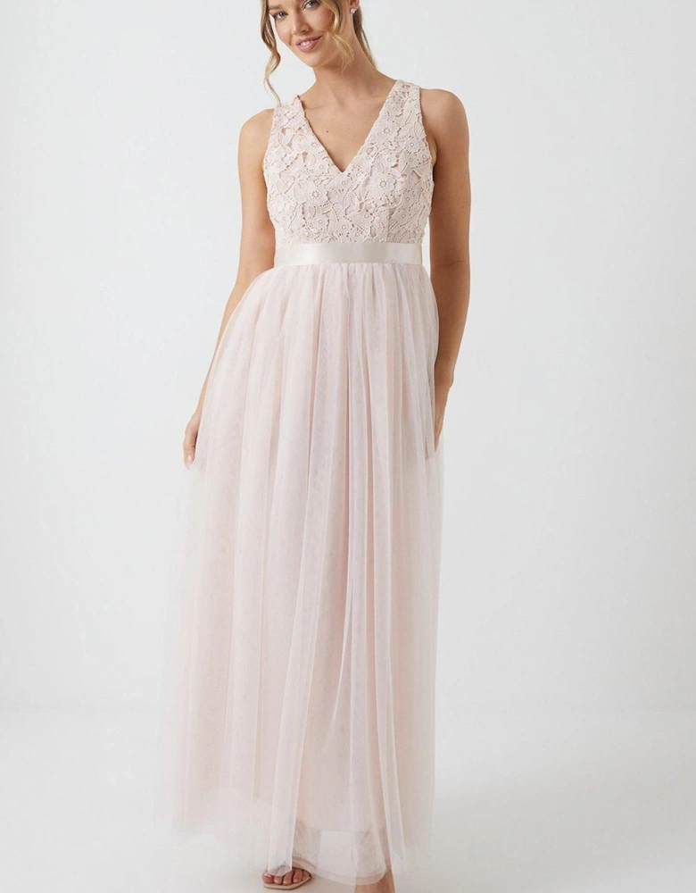 Crochet Lace Two In One Bridesmaid Maxi Dress