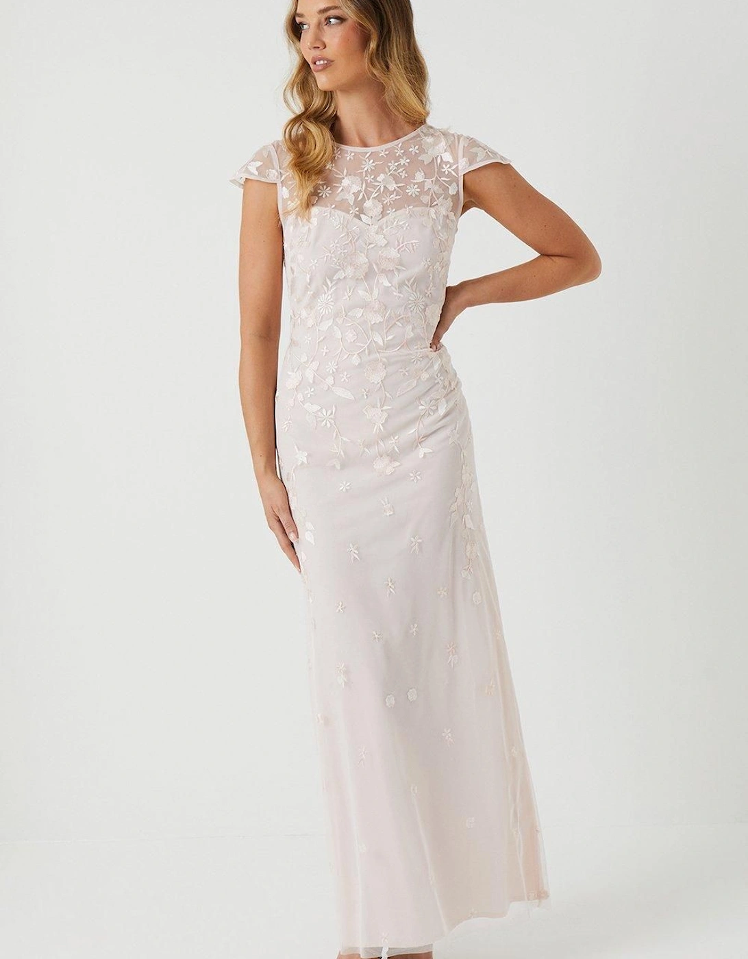 Floral Embroidered Cap Sleeve Bridesmaid Maxi Dress, 6 of 5