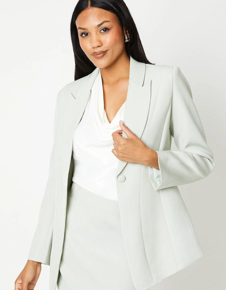 Panelled Long Line Single Breasted Blazer