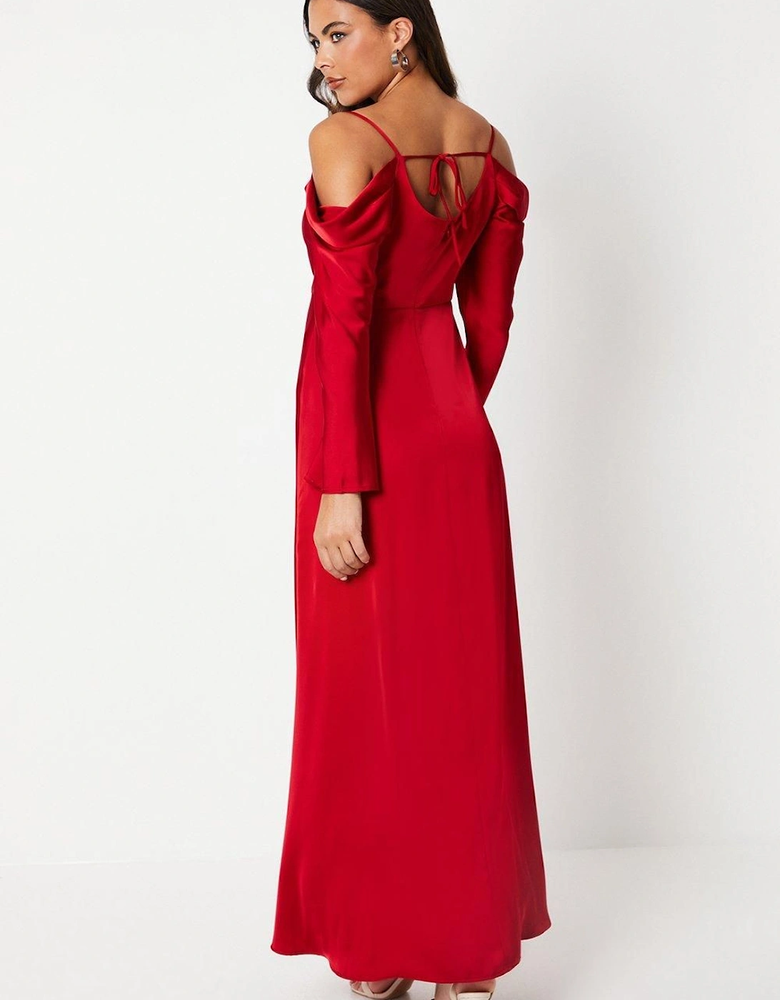 Long Sleeve Cowl Neck Satin Maxi Dress