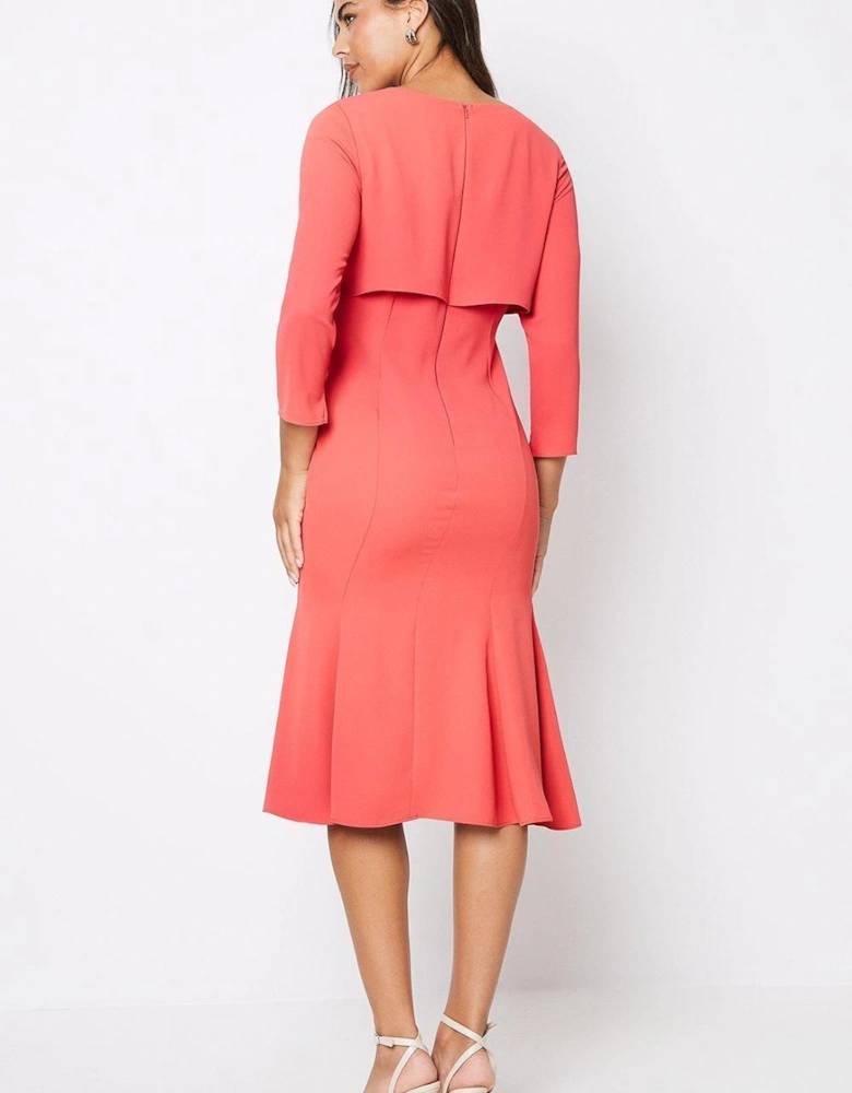 Cape Long Sleeve Midi Wedding Guest Dress