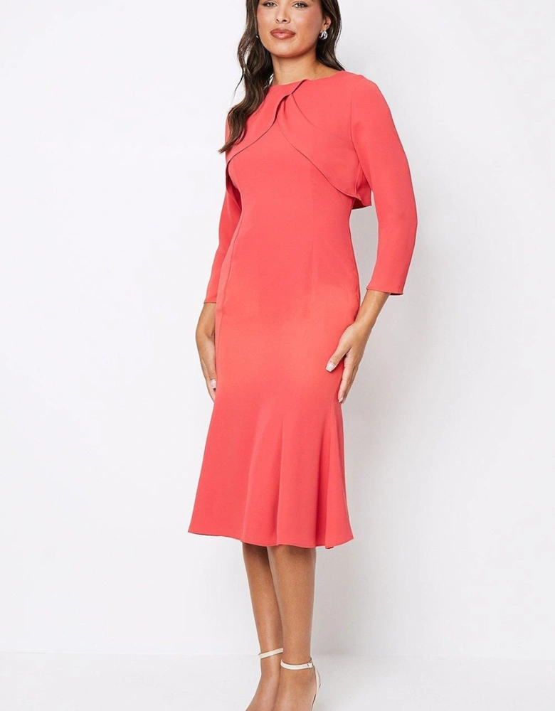 Cape Long Sleeve Midi Wedding Guest Dress