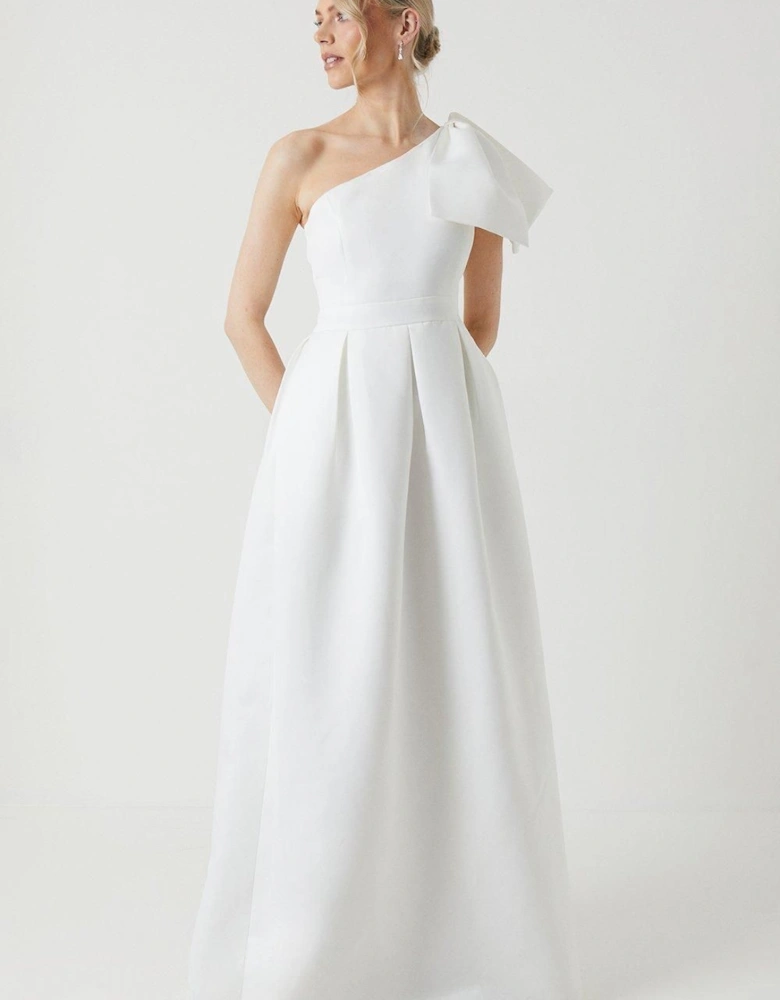 Bow One Shoulder Full Skirted Wedding Dress