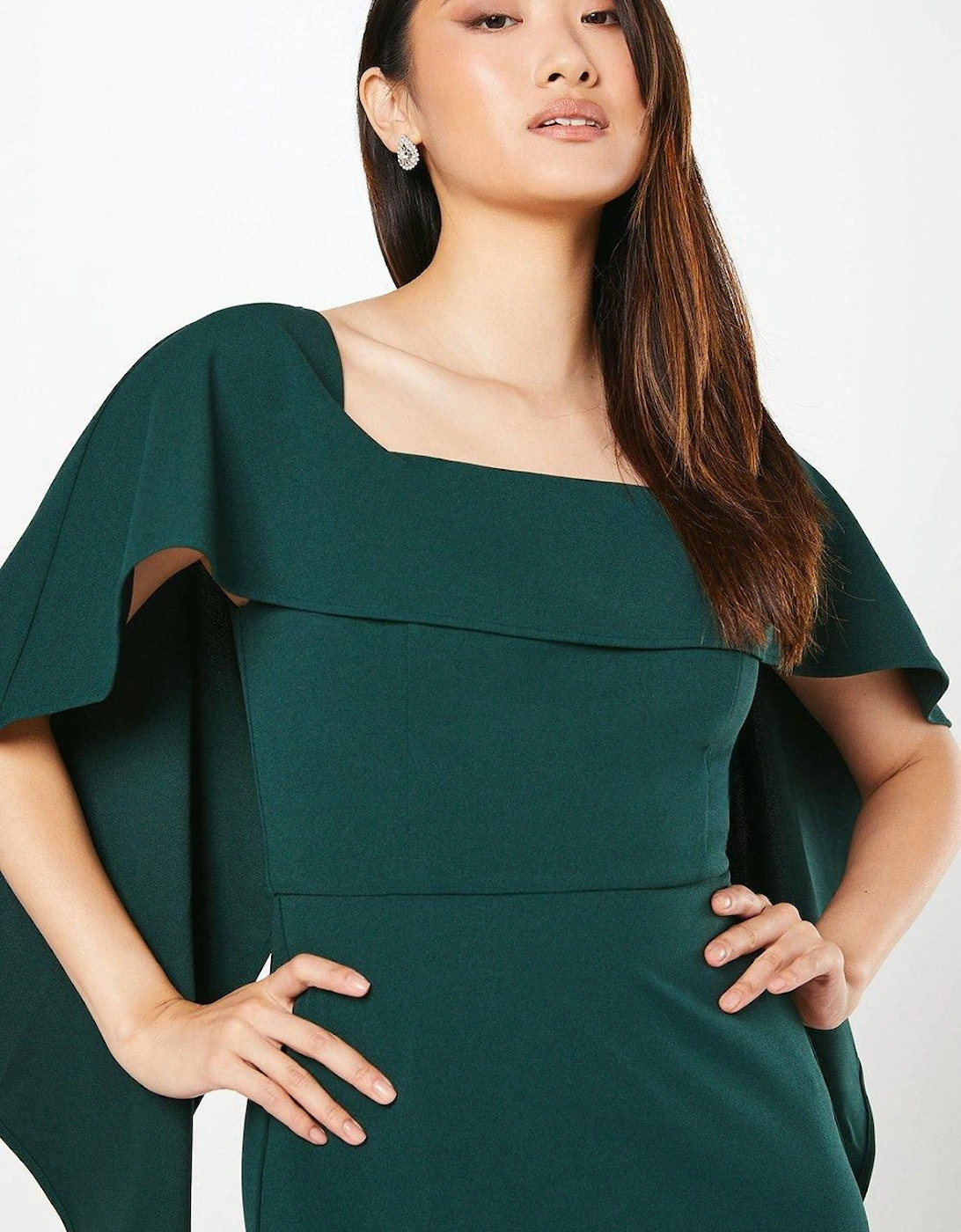 Bardot Cape Detail Stretch Crepe Maxi Dress