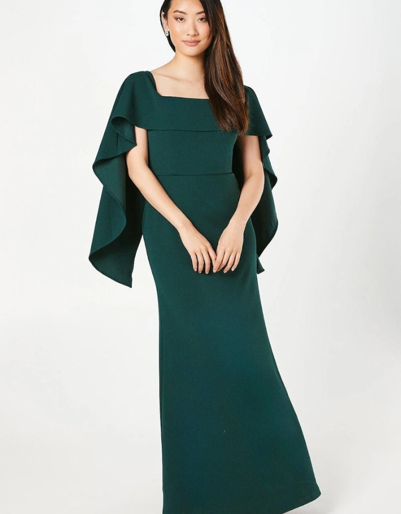 Bardot Cape Detail Stretch Crepe Maxi Dress