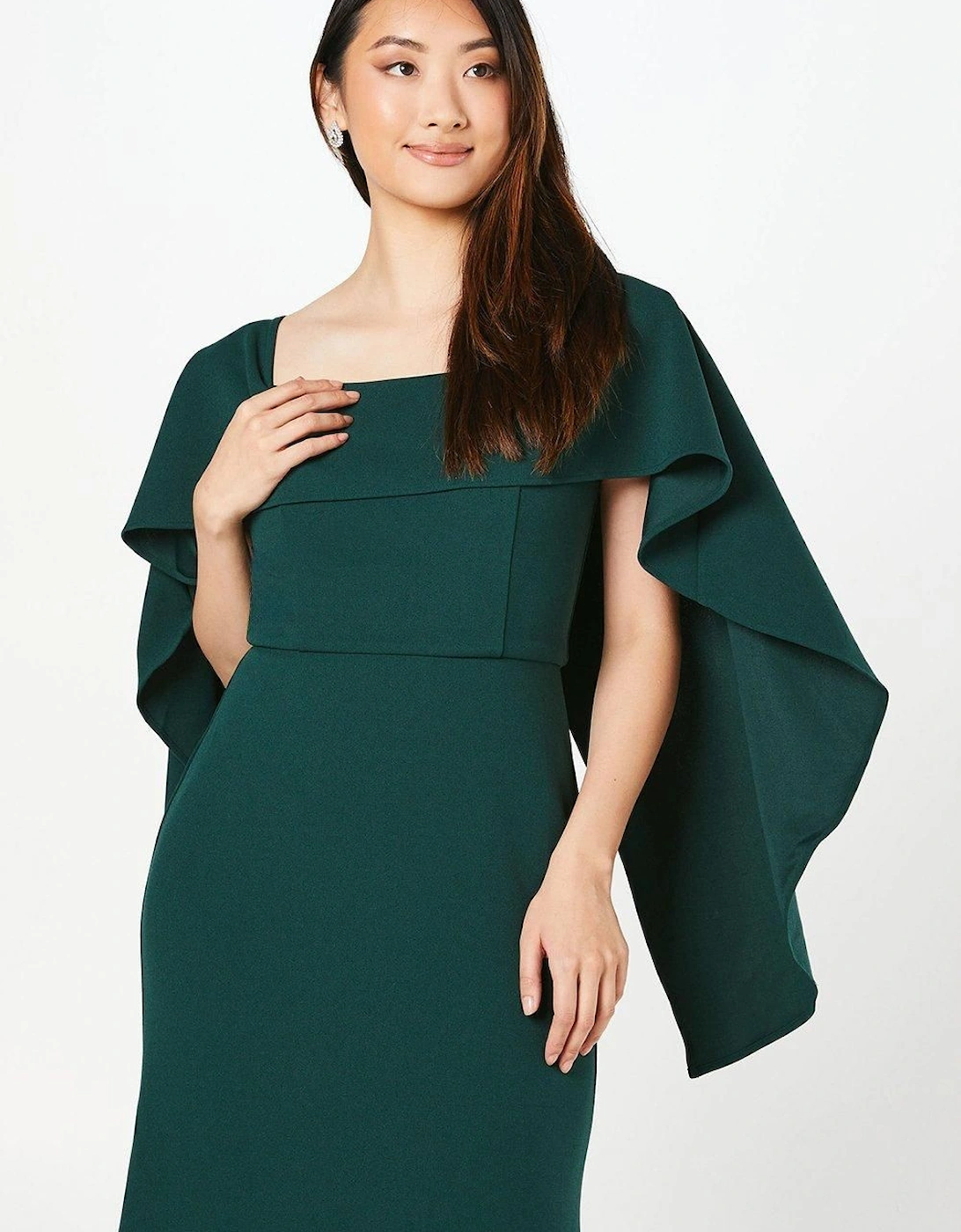 Bardot Cape Detail Stretch Crepe Maxi Dress