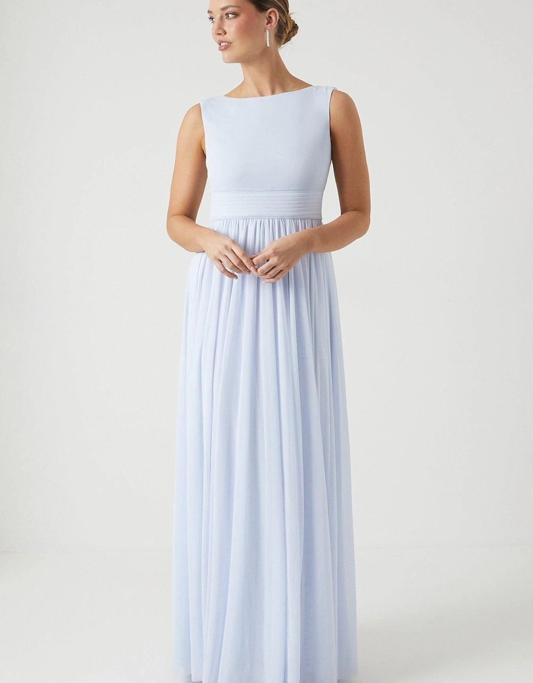 Cowl Back Stretch Mesh Full Skirted Bridesmaid Maxi Dress, 2 of 1
