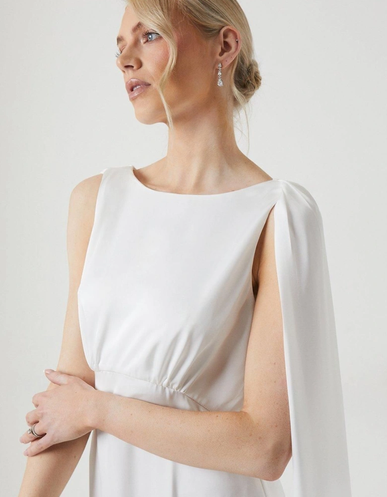 Boat Neck Cape Detail Wedding Dress