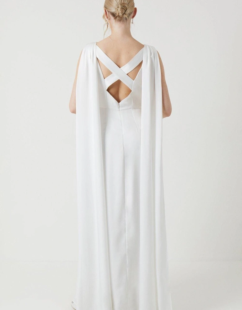 Boat Neck Cape Detail Wedding Dress