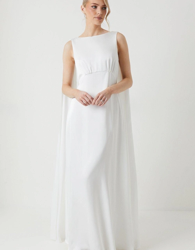 Boat Neck Cape Detail Wedding Dress