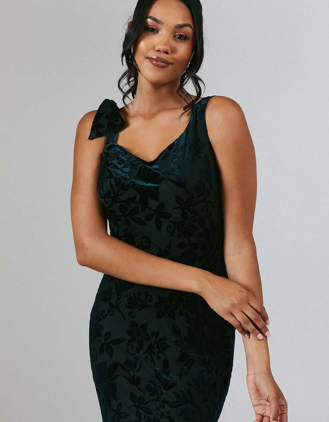 Burnout Tie Shoulder Bridesmaid Dress