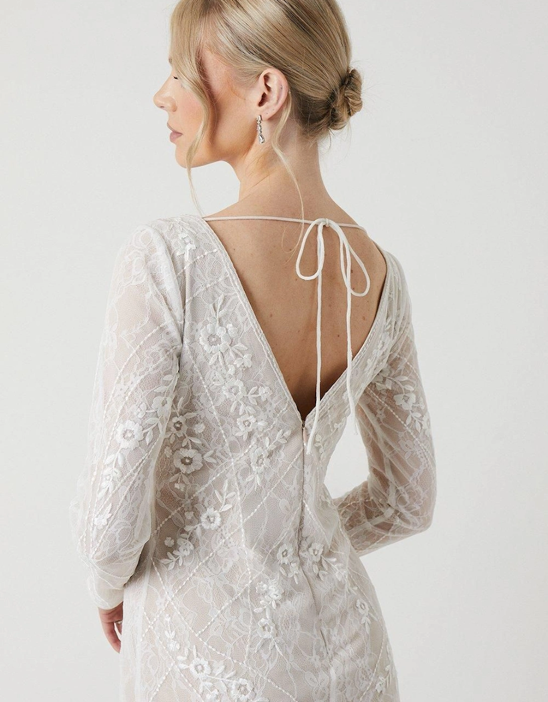 Premium Lace Overlay Handstitched Long Sleeve Wedding Dress