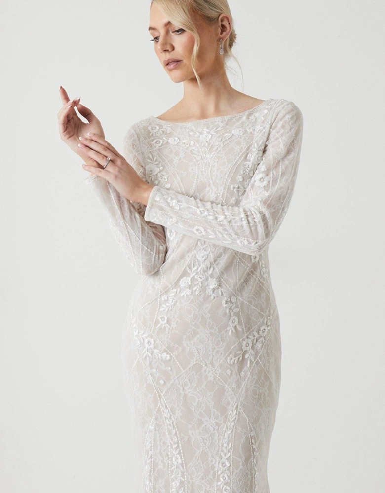 Premium Lace Overlay Handstitched Long Sleeve Wedding Dress