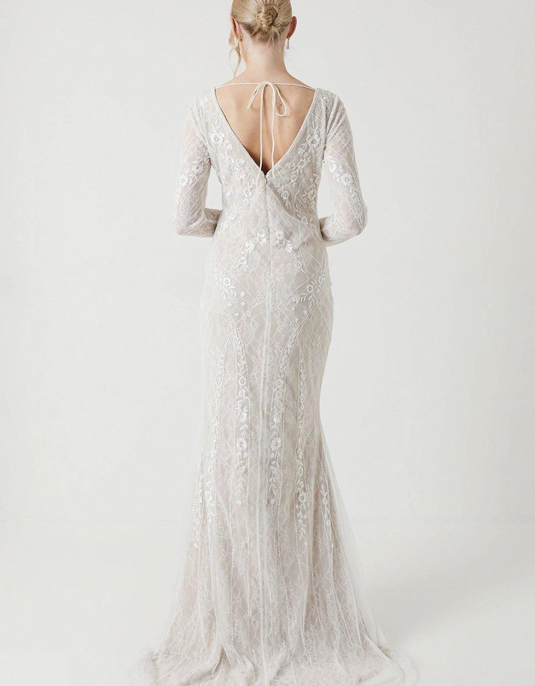 Premium Lace Overlay Handstitched Long Sleeve Wedding Dress