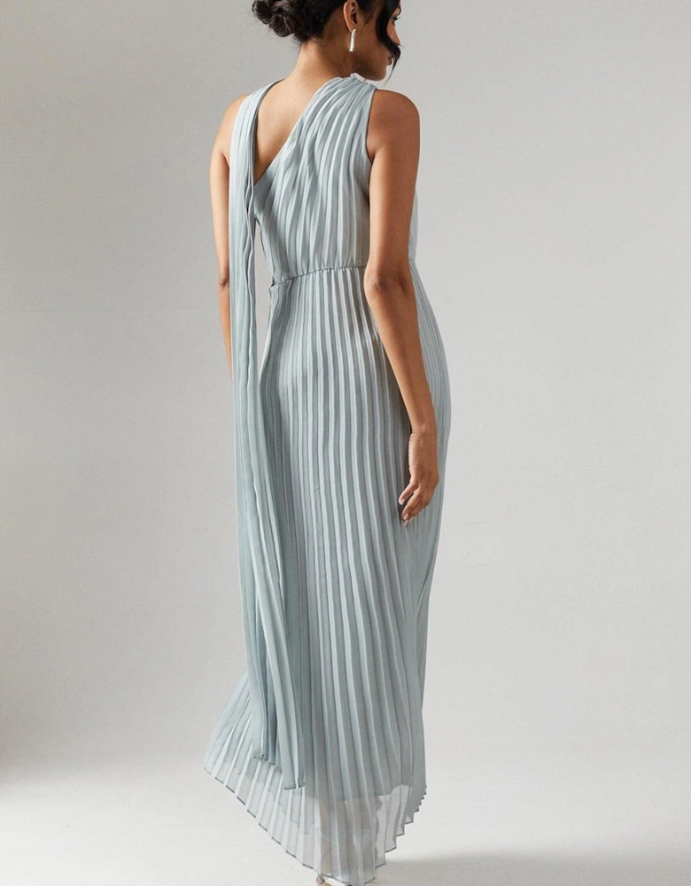 Pleated Chiffon Asymmetric Bridesmaid Dress