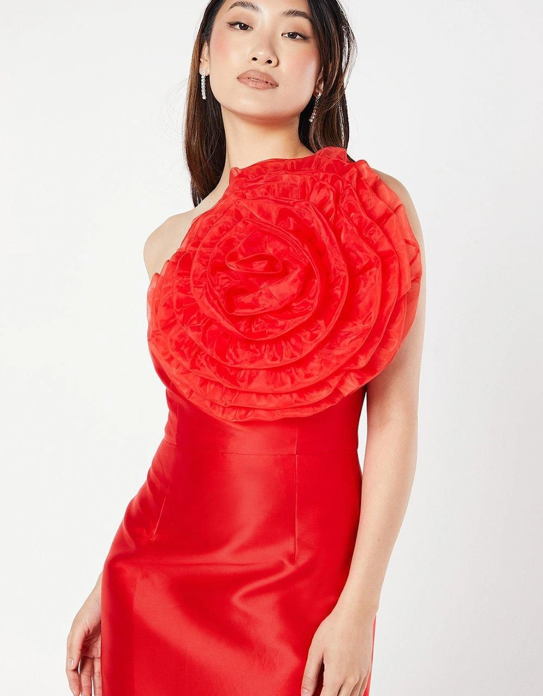 One Shoulder Corsage Detail Maxi Dress