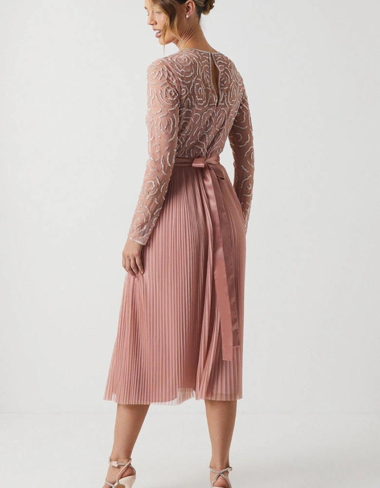 Rose Embroidered Long Sleeve Bridesmaid Dress