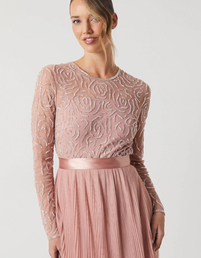 Rose Embroidered Long Sleeve Bridesmaid Dress