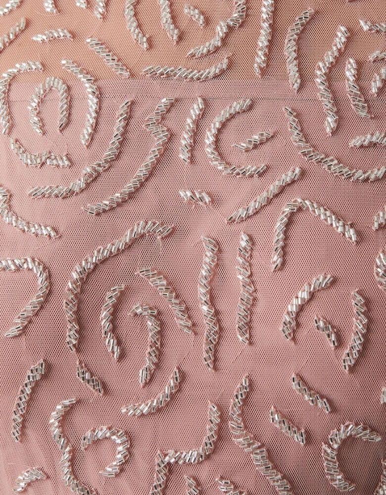 Rose Embroidered Long Sleeve Bridesmaid Dress