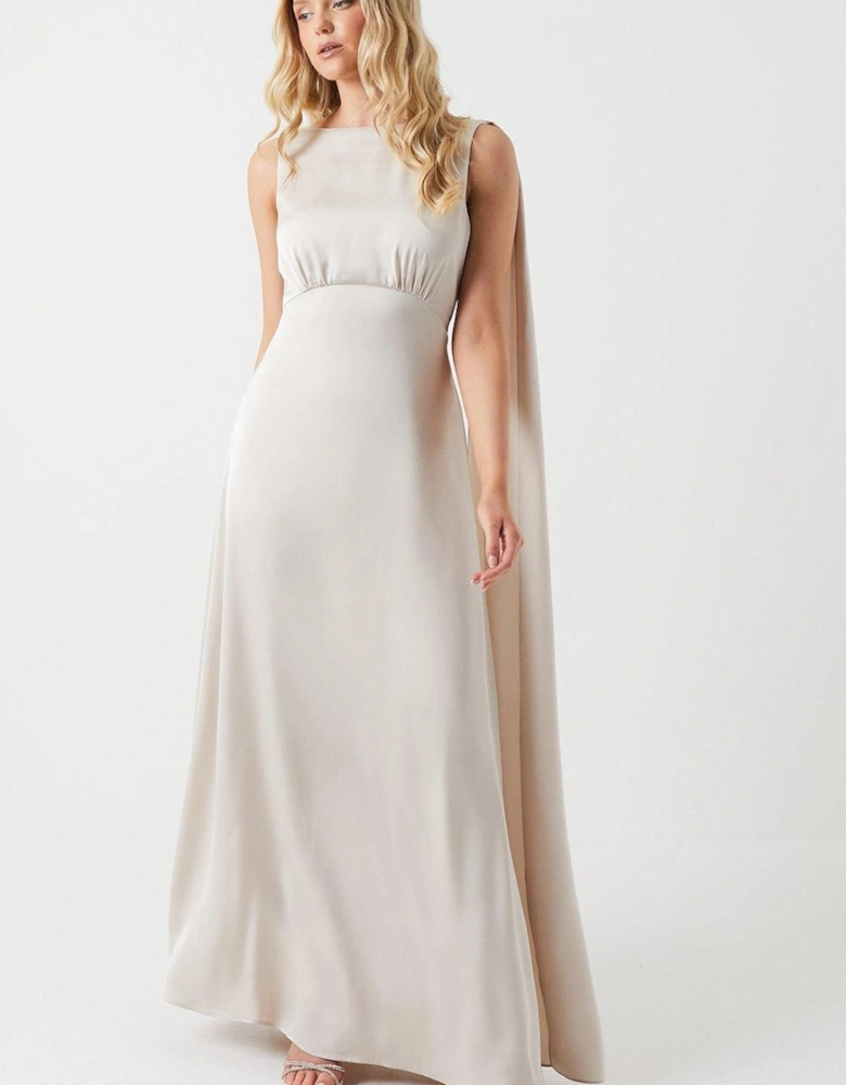 Boat Neck Cape Detail Bridesmaids Dress