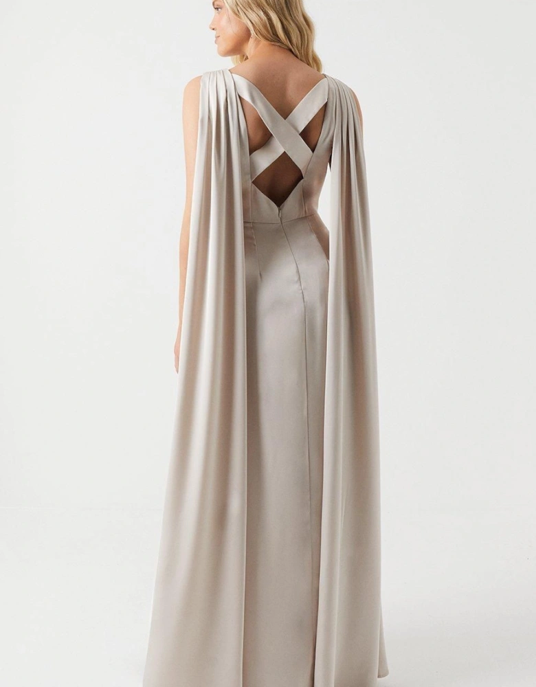 Boat Neck Cape Detail Bridesmaids Dress