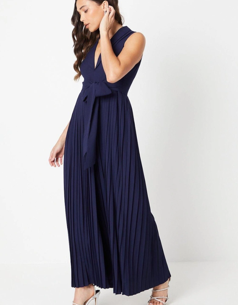 Petite Pleated Wide Leg Sleeveless Jumpsuit