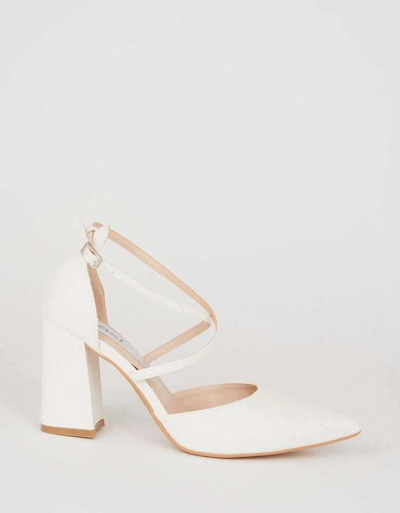 Treat Cross Strap Pointed Block Heel Court Shoes