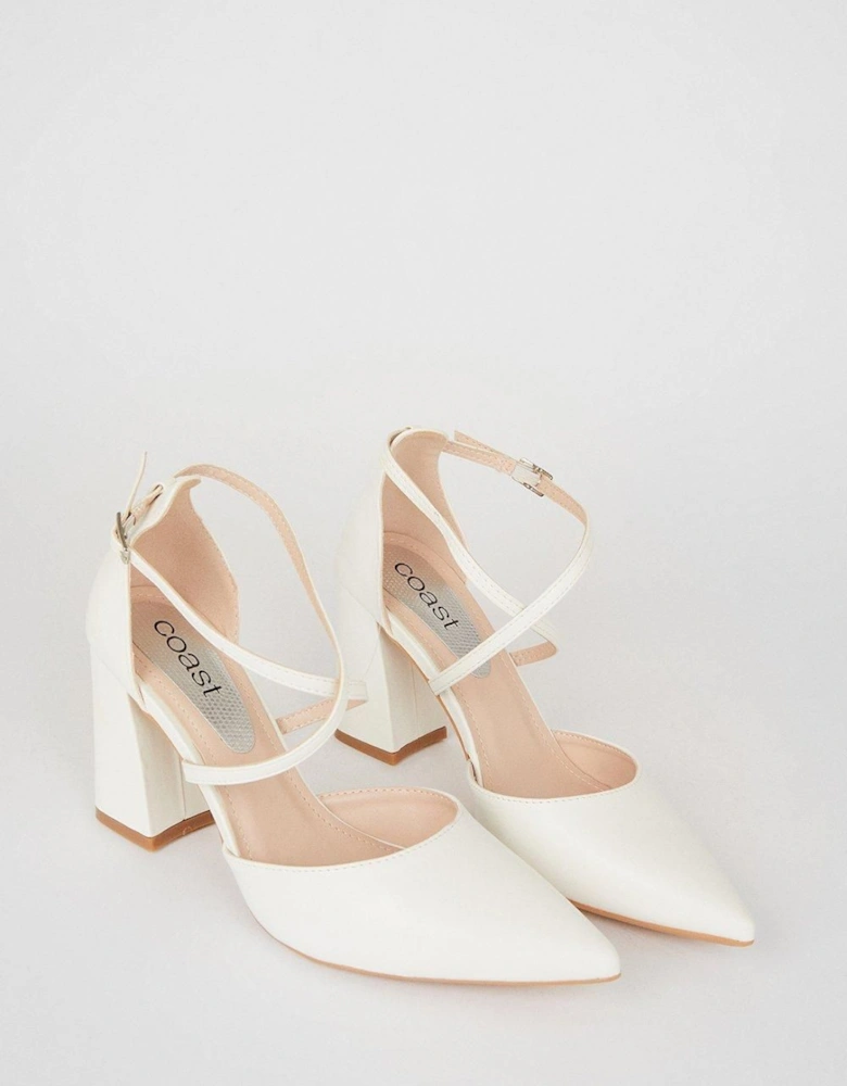 Treat Cross Strap Pointed Block Heel Court Shoes