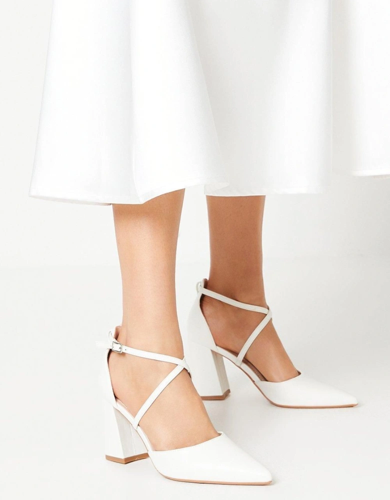 Treat Cross Strap Pointed Block Heel Court Shoes