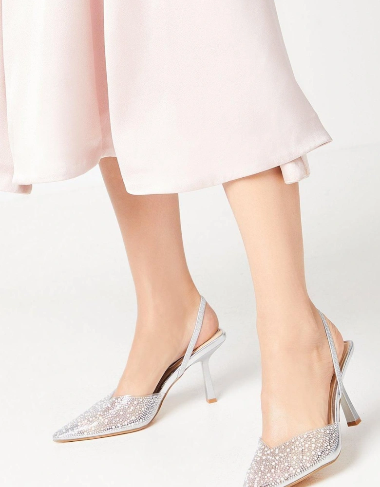 Tilly Diamante And Pearl Sling Back Pointed Court Shoes