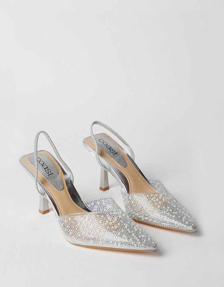 Tilly Diamante And Pearl Sling Back Pointed Court Shoes