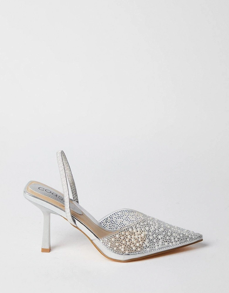 Tilly Diamante And Pearl Sling Back Pointed Court Shoes