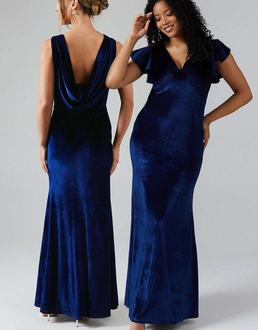 V Neck Ruffle Sleeve Velvet Bridesmaid Dress, 7 of 6
