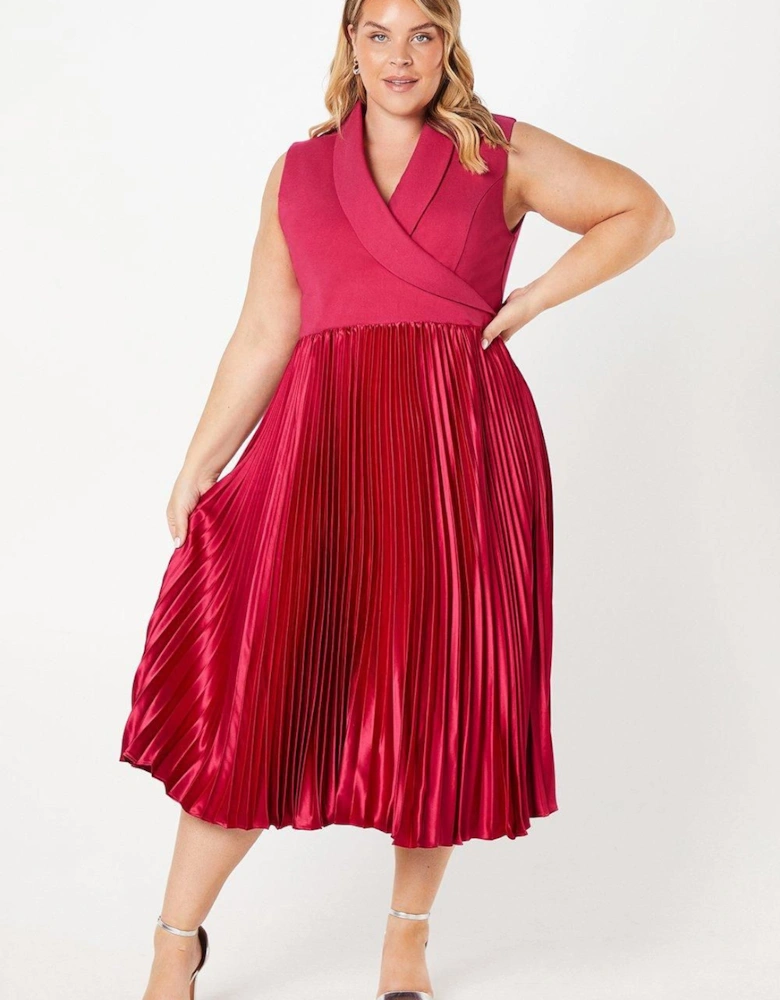 Plus Wrap Top Pleat Skirt Midi Dress