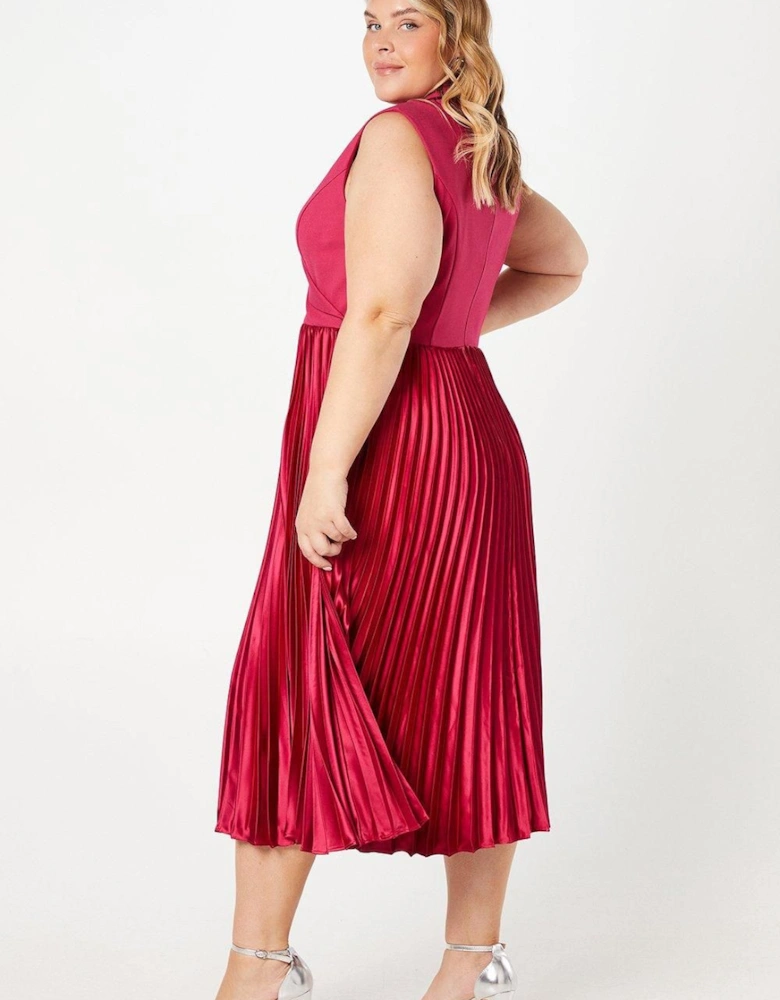 Plus Wrap Top Pleat Skirt Midi Dress