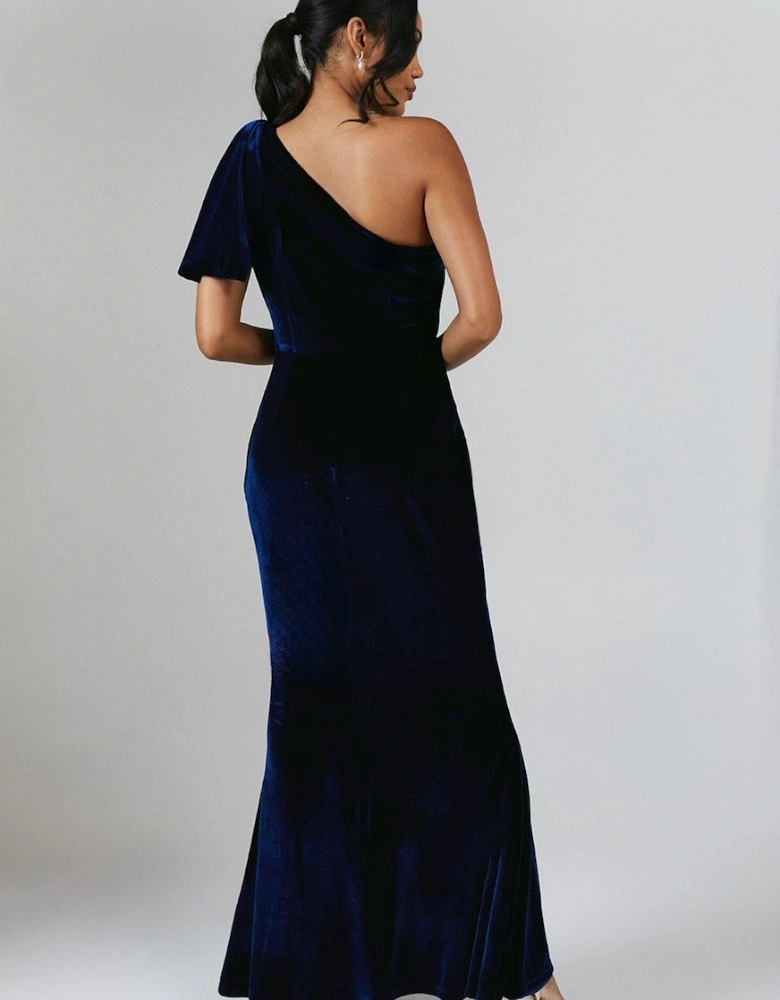 Bow One Shoulder Velvet Bridesmaid Maxi Dress