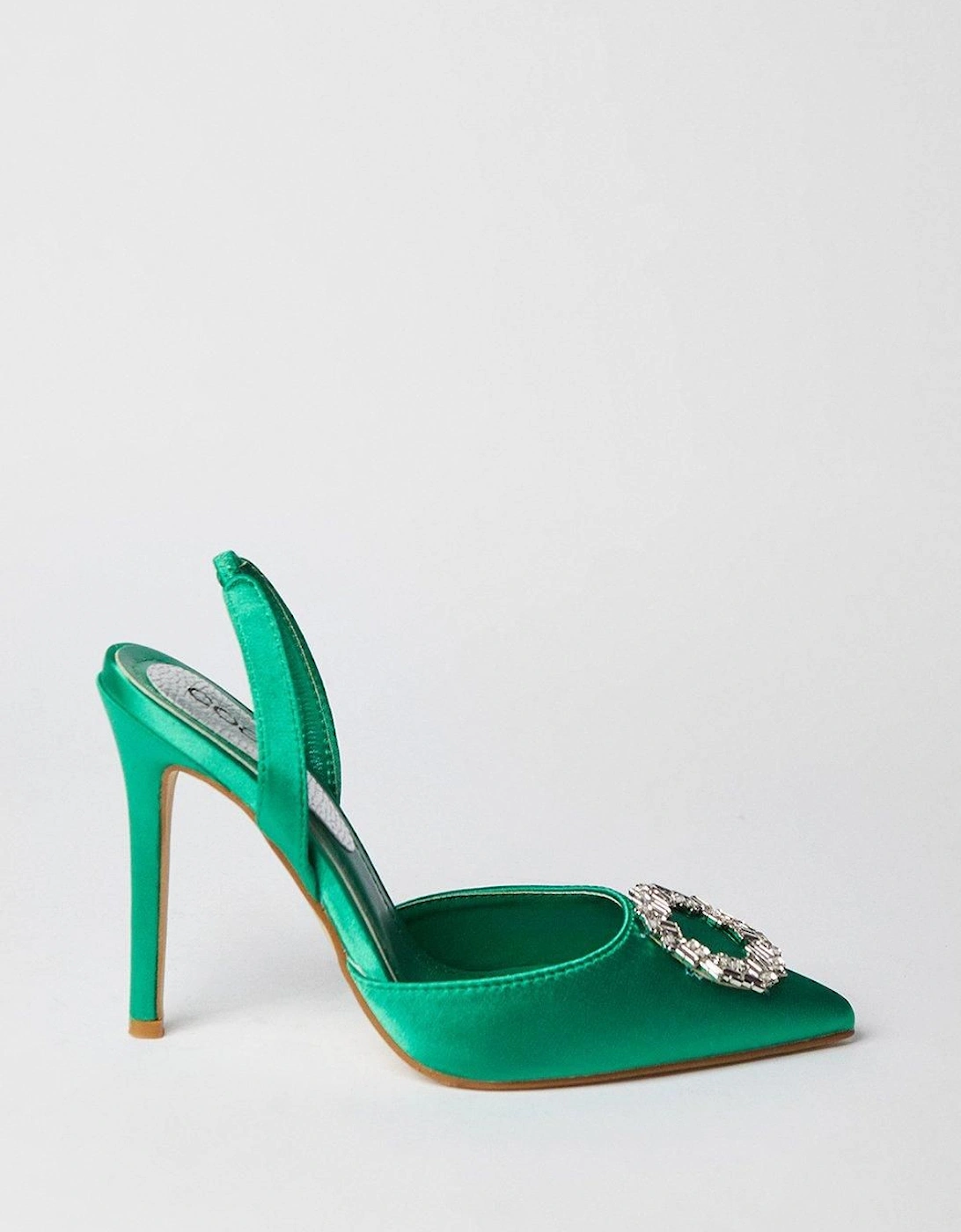 Serenity Satin Brooch Detail High Heel Slingback Court Shoes