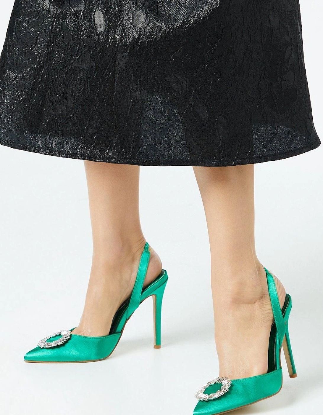 Serenity Satin Brooch Detail High Heel Slingback Court Shoes, 5 of 4