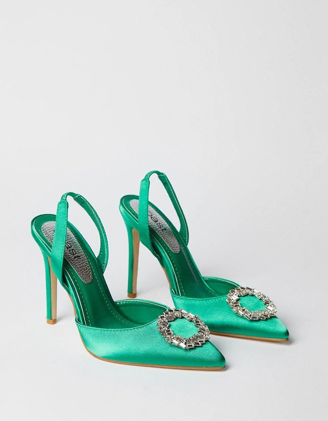 Serenity Satin Brooch Detail High Heel Slingback Court Shoes