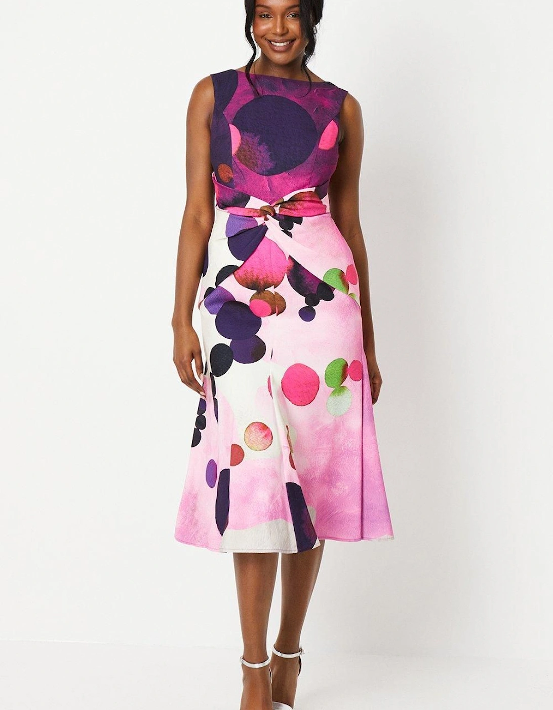 Printed Twist Detail Satin Back Crepe Midi Dress, 5 of 4