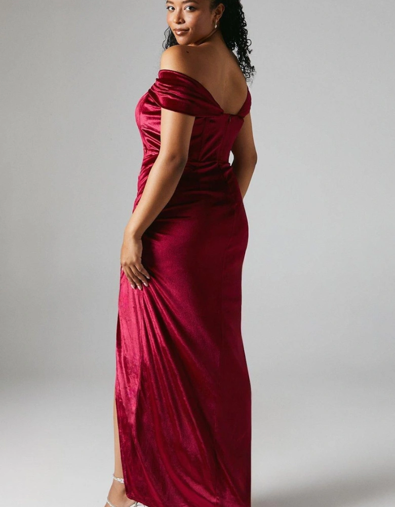 Corset Bardot Velvet Bridesmaid Maxi Dress