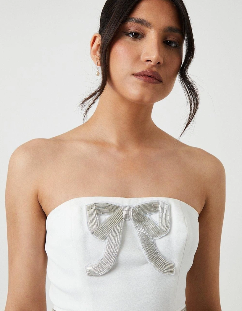 Embellished Statement Bow Crepe Mini Dress