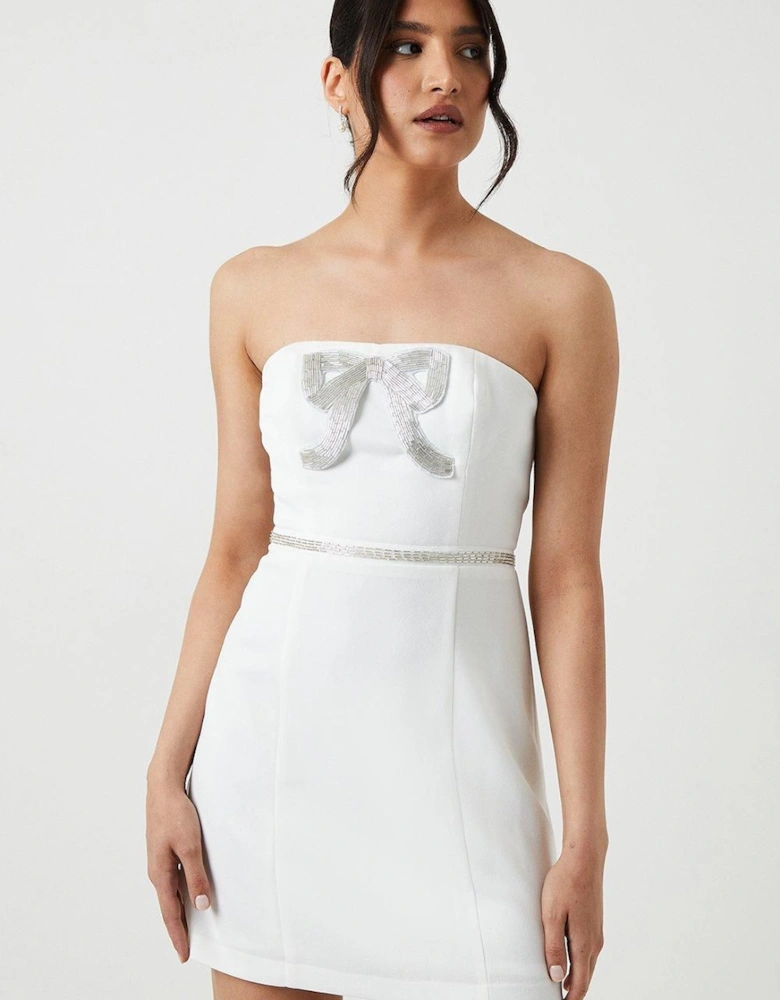 Embellished Statement Bow Crepe Mini Dress