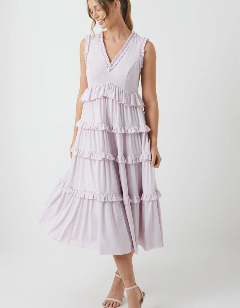 Stretch Mesh Ruffle Midi Bridesmaid Dress