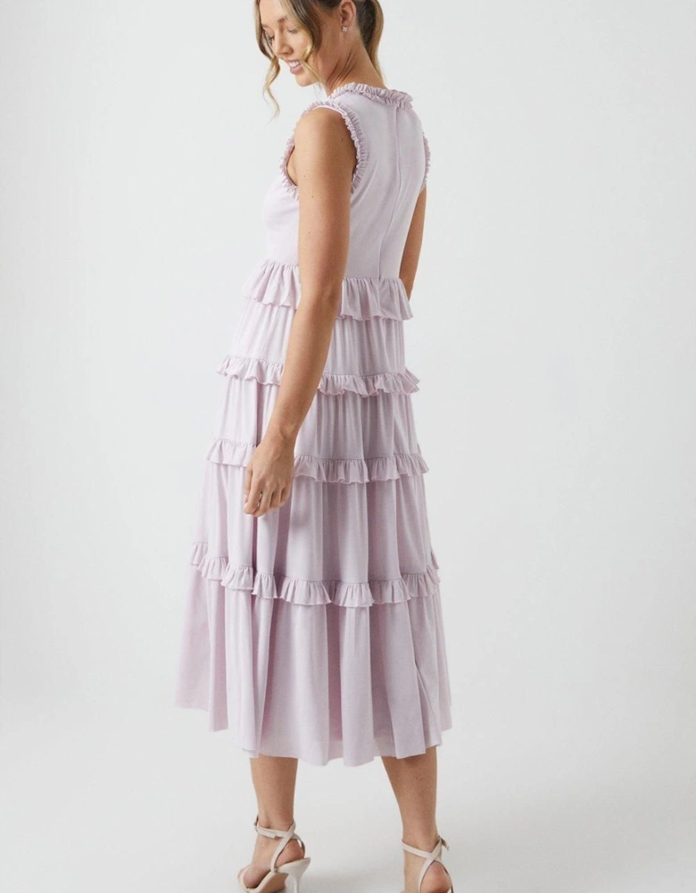 Stretch Mesh Ruffle Midi Bridesmaid Dress