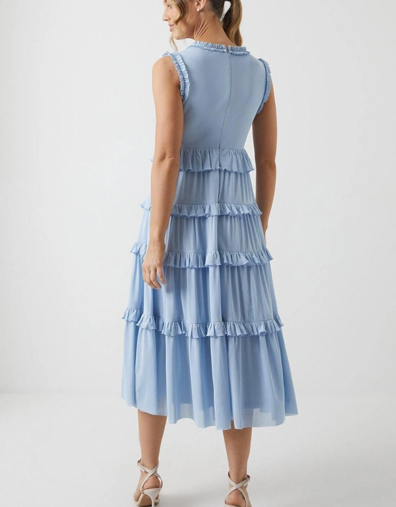 Stretch Mesh Ruffle Midi Bridesmaid Dress