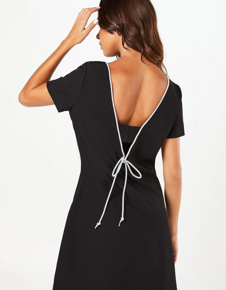 Diamante Trim V Back Bow Detail Crepe Mini Dress