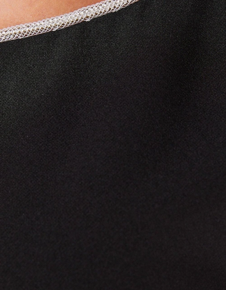 Diamante Trim V Back Bow Detail Crepe Mini Dress