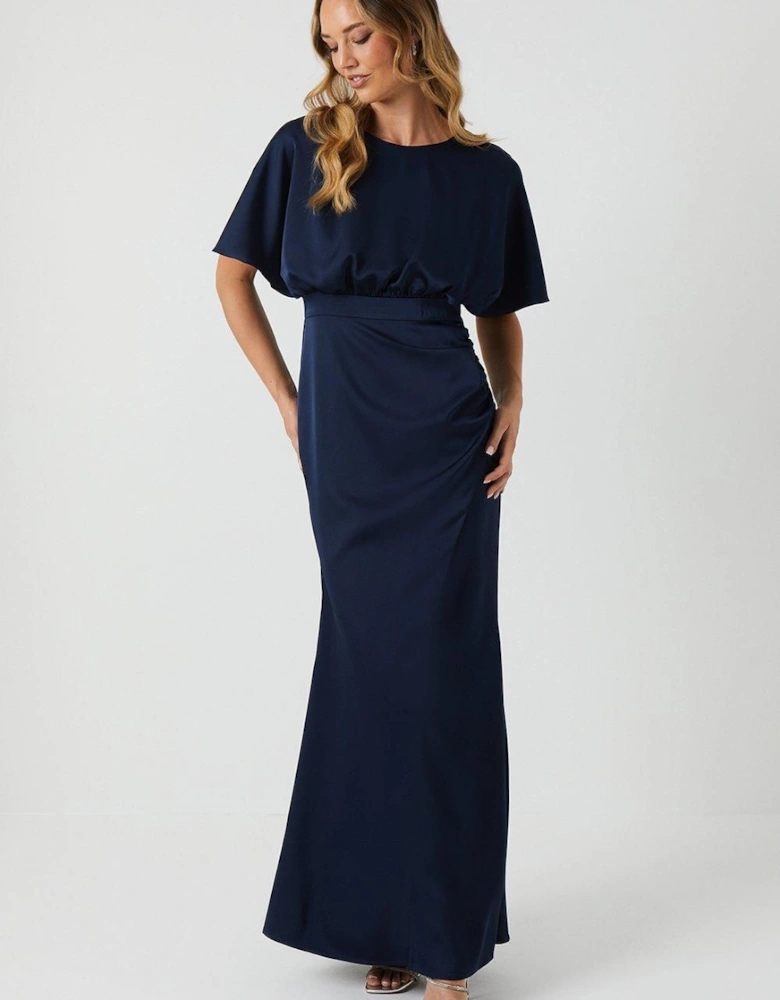 Boat Neck Angel Wrap Bridesmaid Dress